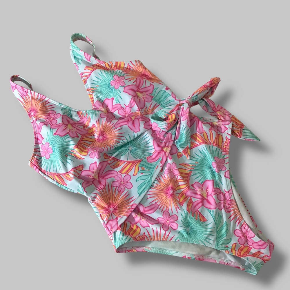 Member's Mark Laguna Lilies Tropical Floral One-Piece Wrap‎ Swimsuit Pink Large